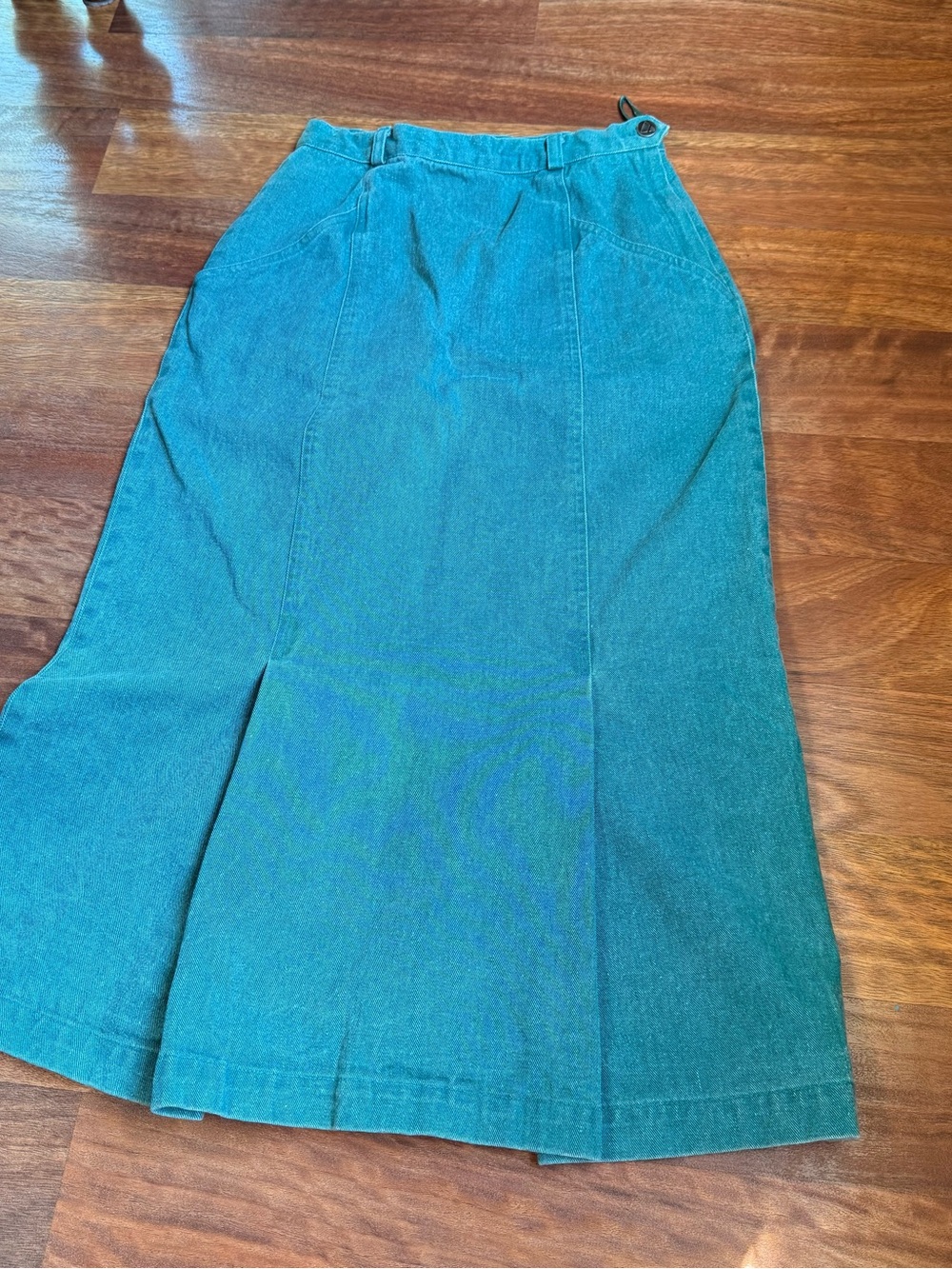 Classic Teal Denim Skirt with Pockets